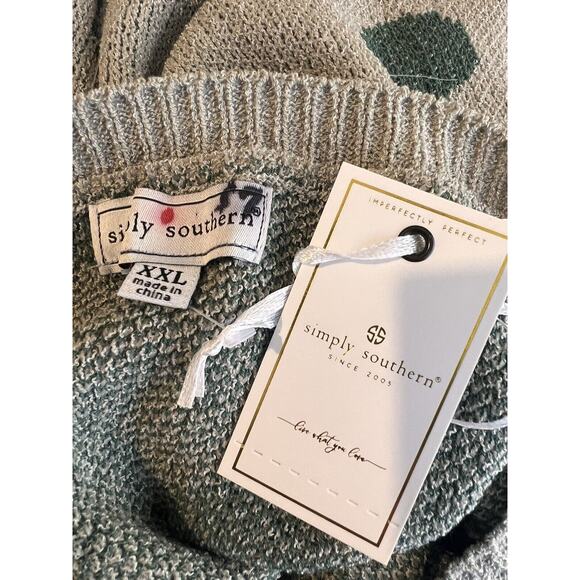 Simply Southern Pullover Sweater Women's 2XL Green Gray Polka Dots Casual Preppy - Picture 2 of 7